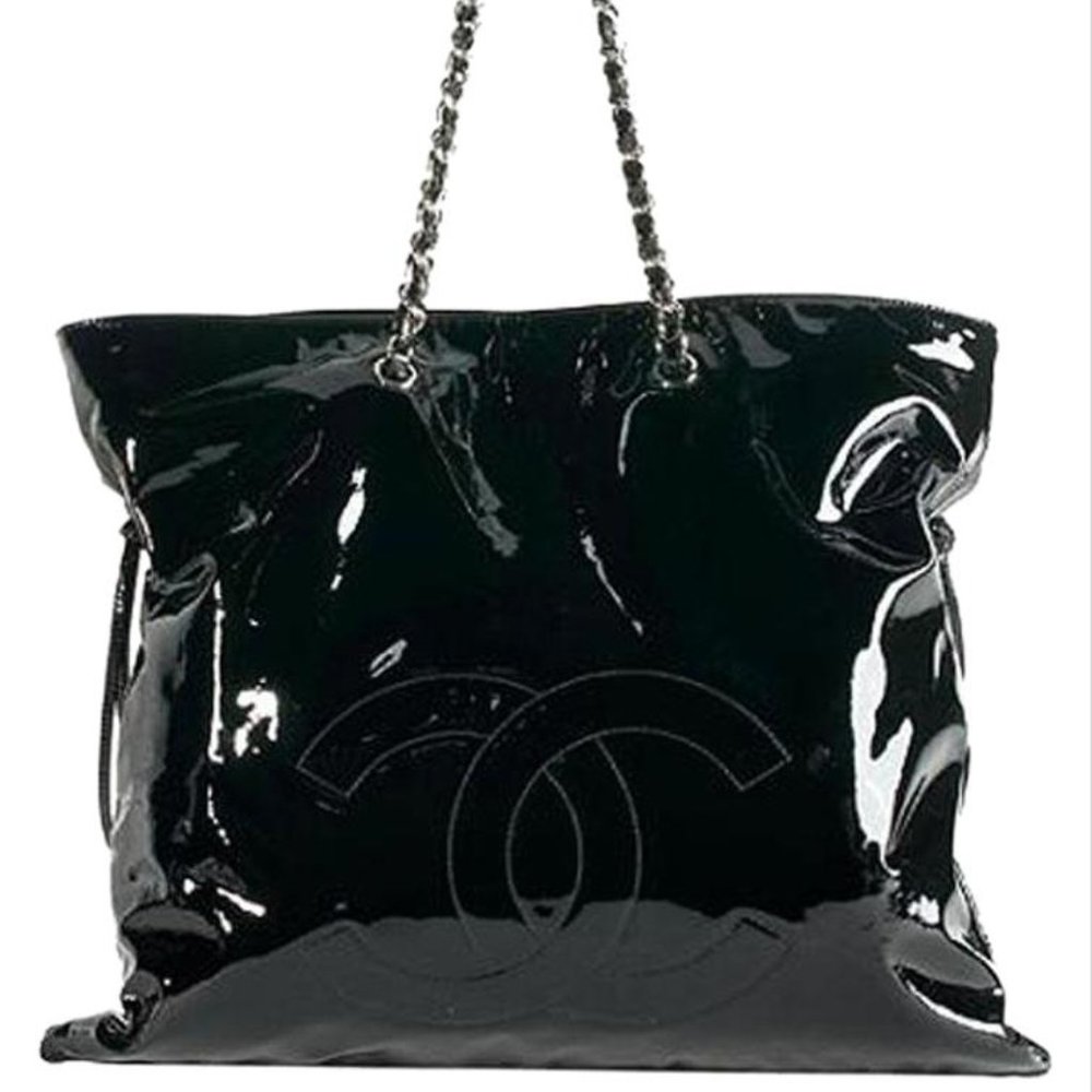 CHANEL Bon Bon Tote Black Patent Shoulder Bag